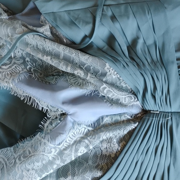 🪺  SPECIAL OCCASION CHIFFON & LACE DRESS ROBINS EGG BLUE Fits 12-16 IMO NWOT - Picture 6 of 16